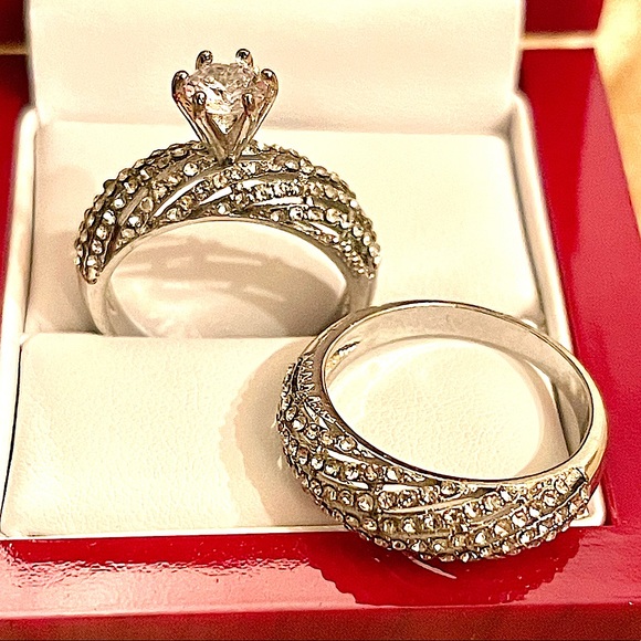 2 pc/set White Sapphire Engagement Ring - Picture 2 of 2